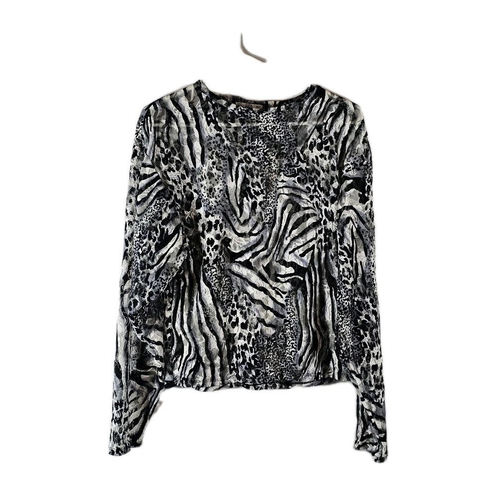 Zara Zebra Animal‎ Print Top Sheer Small Black White Puff Sleeve Y2K